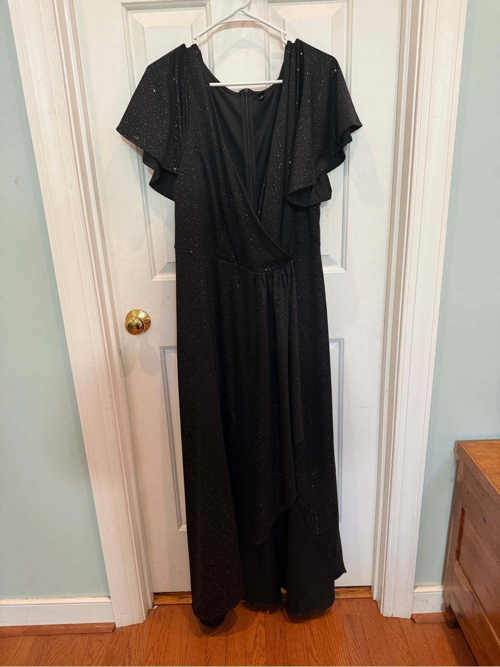 Ever Pretty Black Sparkle Flutter-Sleeve Maxi Gown